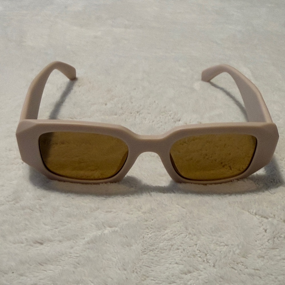 Beige Rectangular Sunglasses with Amber Lenses